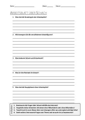 Arbeitsblatt zum Thema "Schach" | Unterricht.Schule